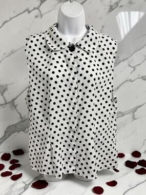 Vintage Impressions Of California Blouse Sz L Sleeveless Button Polka Dots Top